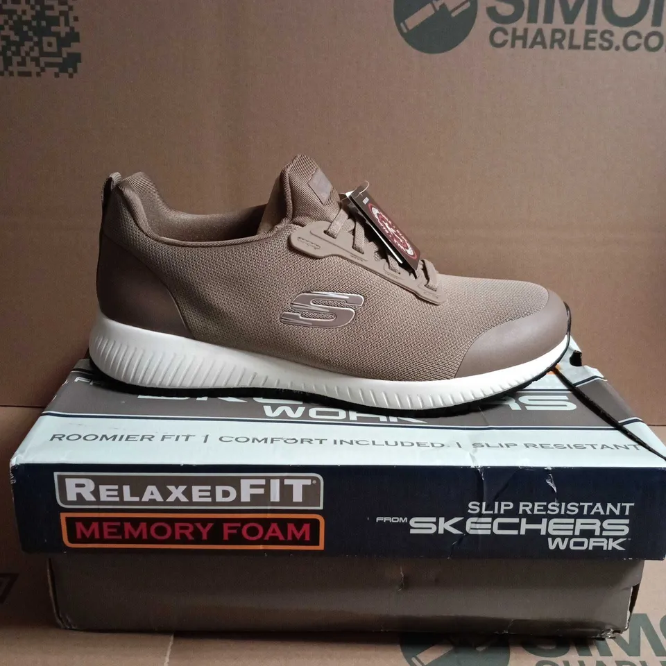 SKECHERS WORK RELAXED FIT MEMORY FOAM TRAINERS - TAUPE SIZE 7