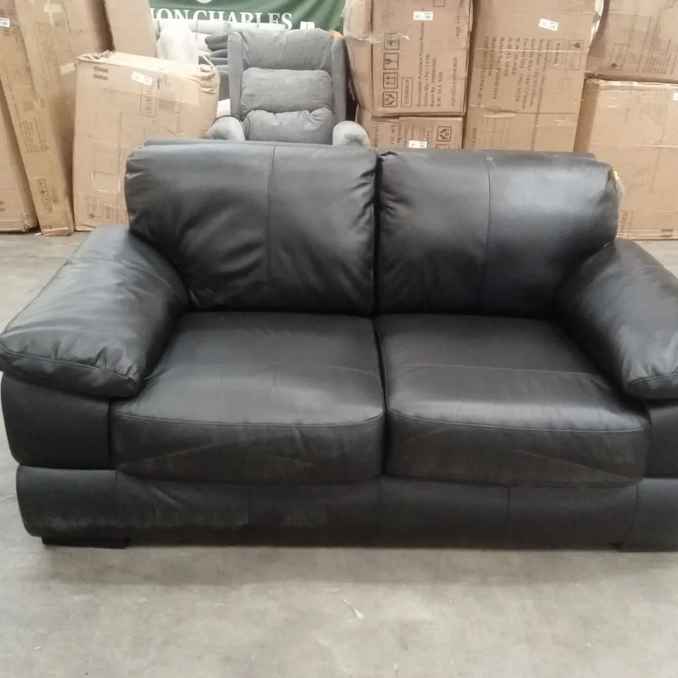 MARLOW ITALIAN LEATHER 2 SEATER SOFA - BLACK RRP £1299