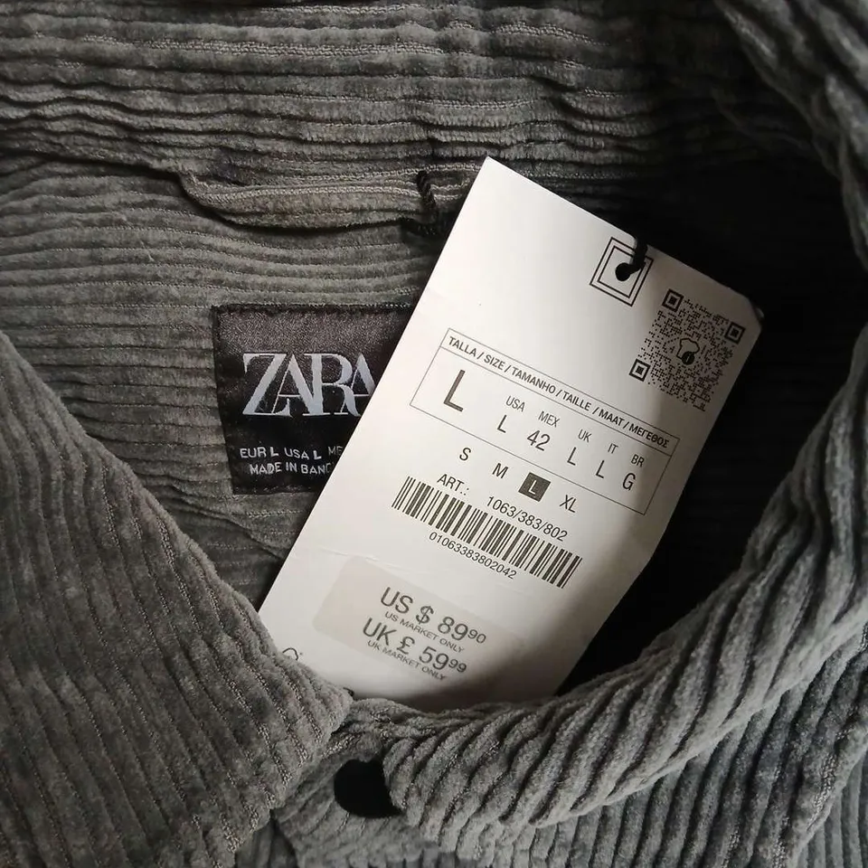 ZARA BUTTONED CORD JACKET IN GREY - LARGE