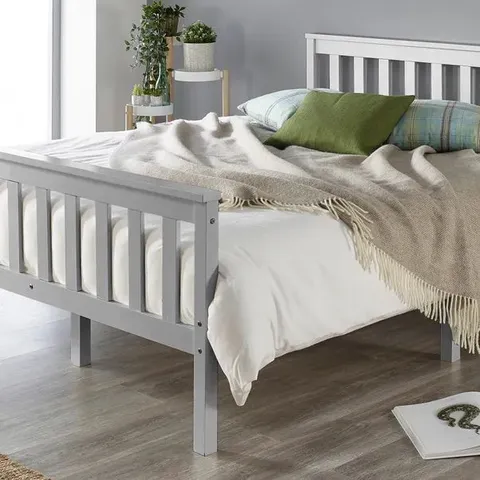 BOXED ASPIRE ATLANTIC WOOD BED FRAME IN GREY, SIZE SINGLE (1 BOX)