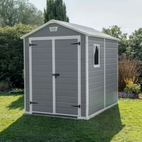 BOXED KETER MANOR 6 FT. W X 8 FT. D APEX OUTDOOR GARDEN SHED (1 BOX)