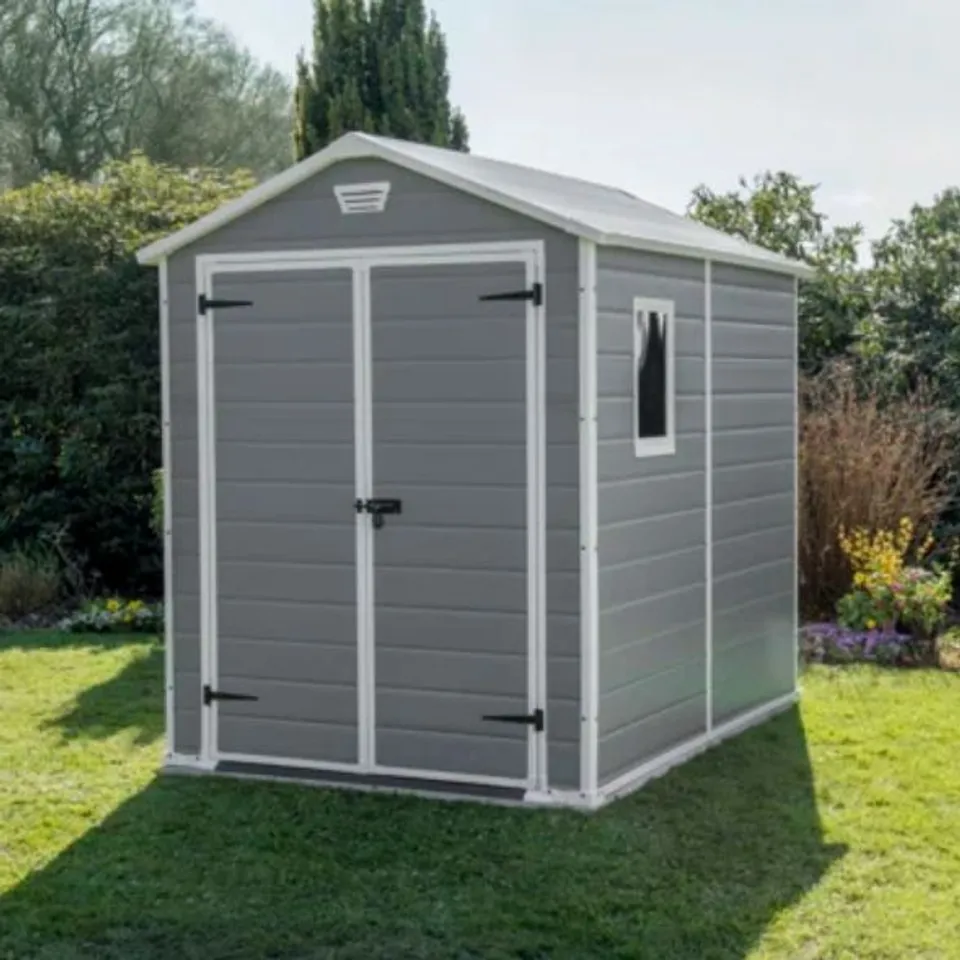 BOXED KETER MANOR 6 FT. W X 8 FT. D APEX OUTDOOR GARDEN SHED (1 BOX)