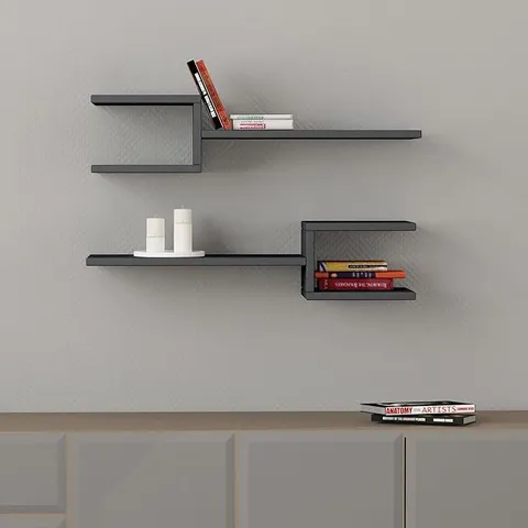 BOXED FORK MODERN FLOATING SHELF SET 18.2CM -GREY-