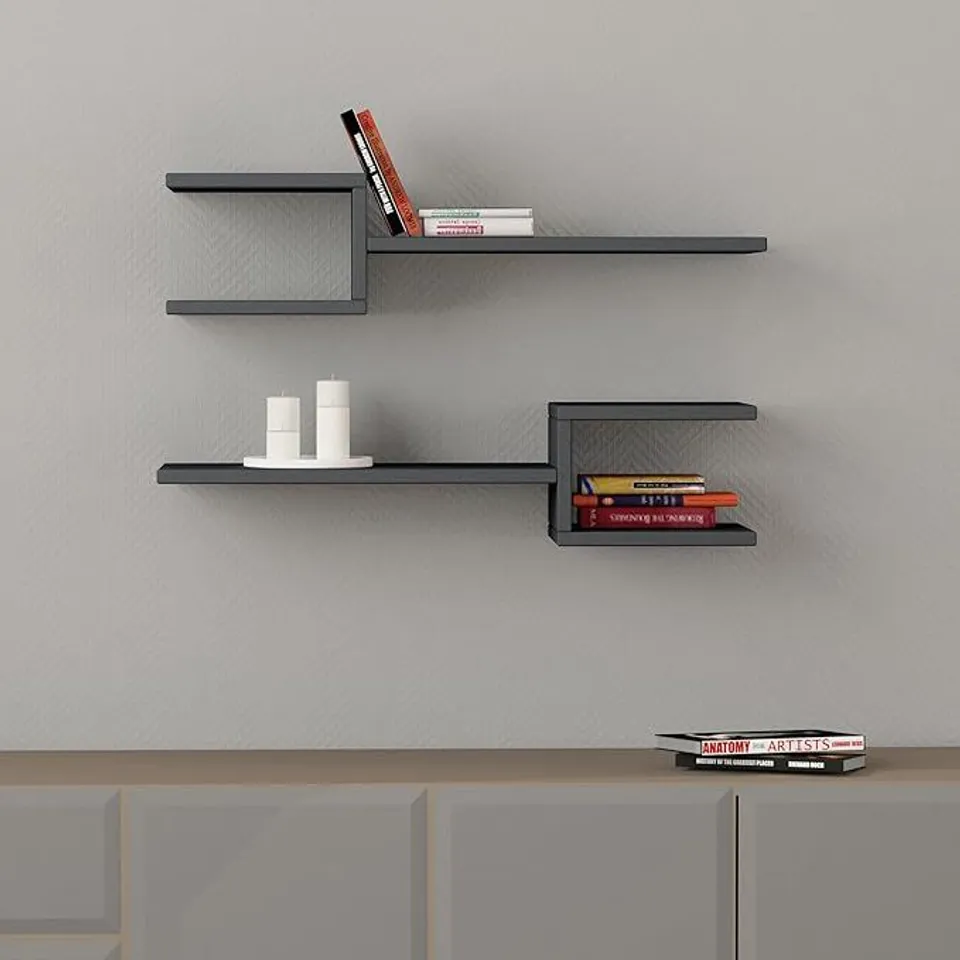 BOXED FORK MODERN FLOATING SHELF SET 18.2CM  -GREY-