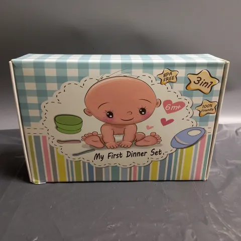 BOX OF APPROX 20 MY FIRST SILICONE DINNER SETS BPA FREE INCLUDES SUCTION BOWL, BIB & SPOON
