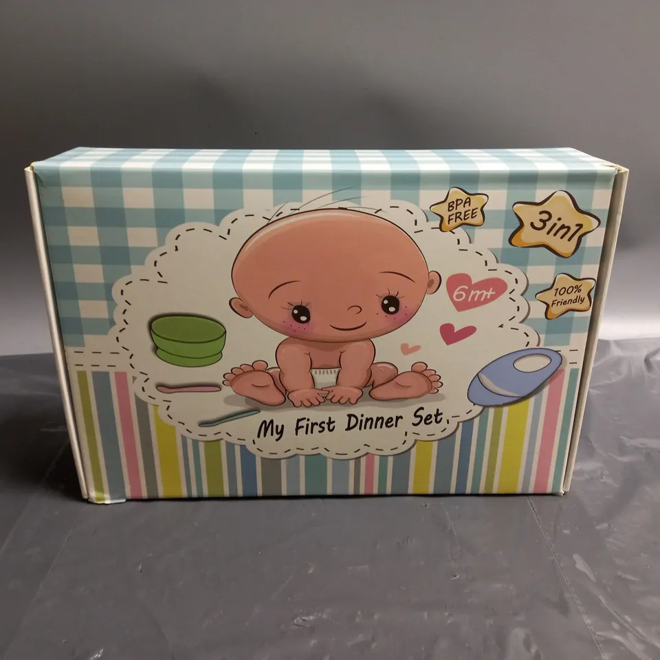 BOX OF APPROX 20 MY FIRST SILICONE DINNER SETS BPA FREE INCLUDES SUCTION BOWL, BIB & SPOON