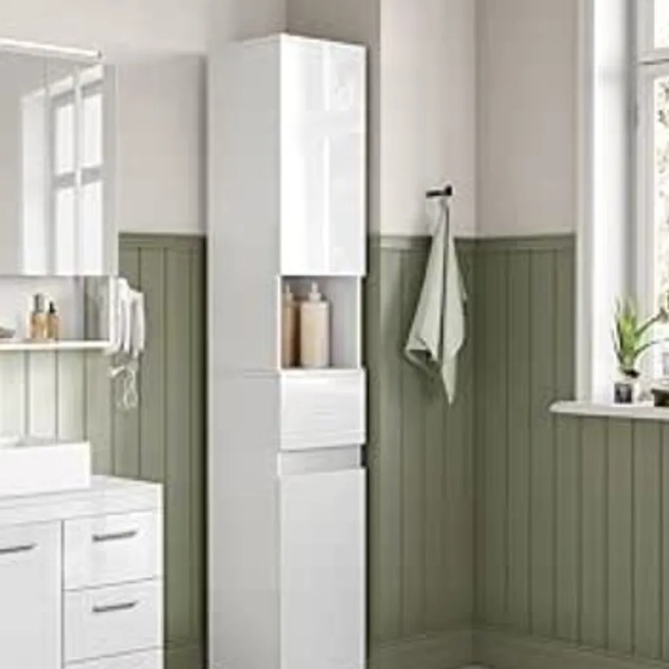 BOXED VASAGLE TALL BATHROOM CABINET - WHITE