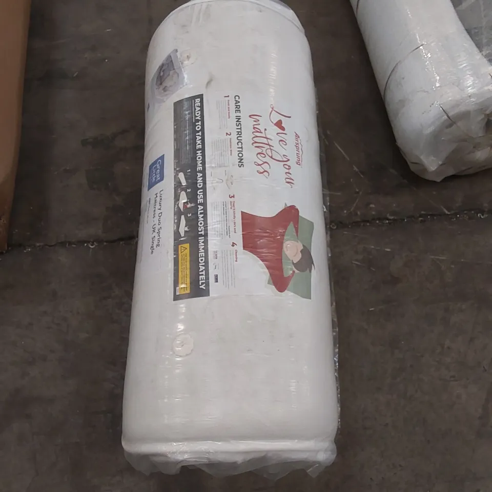 QUALITY BAGGED AND ROLLED 90cm SINGLE AIRSPRUNG MATTRESS 