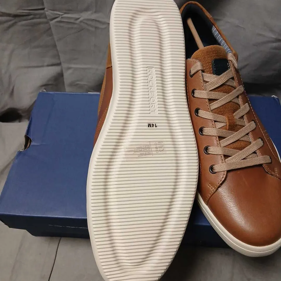 ROCKPORT MEN'S GARRETT PLAIN TOE LEATHER OXFORD SHOES – BROWN SIZE 12