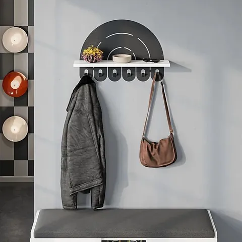 BOXED RAINBOW DESIGN WALL MOUNTED METAL HANGER - WHITE