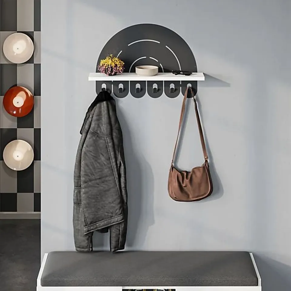 BOXED RAINBOW DESIGN WALL MOUNTED METAL HANGER - WHITE 