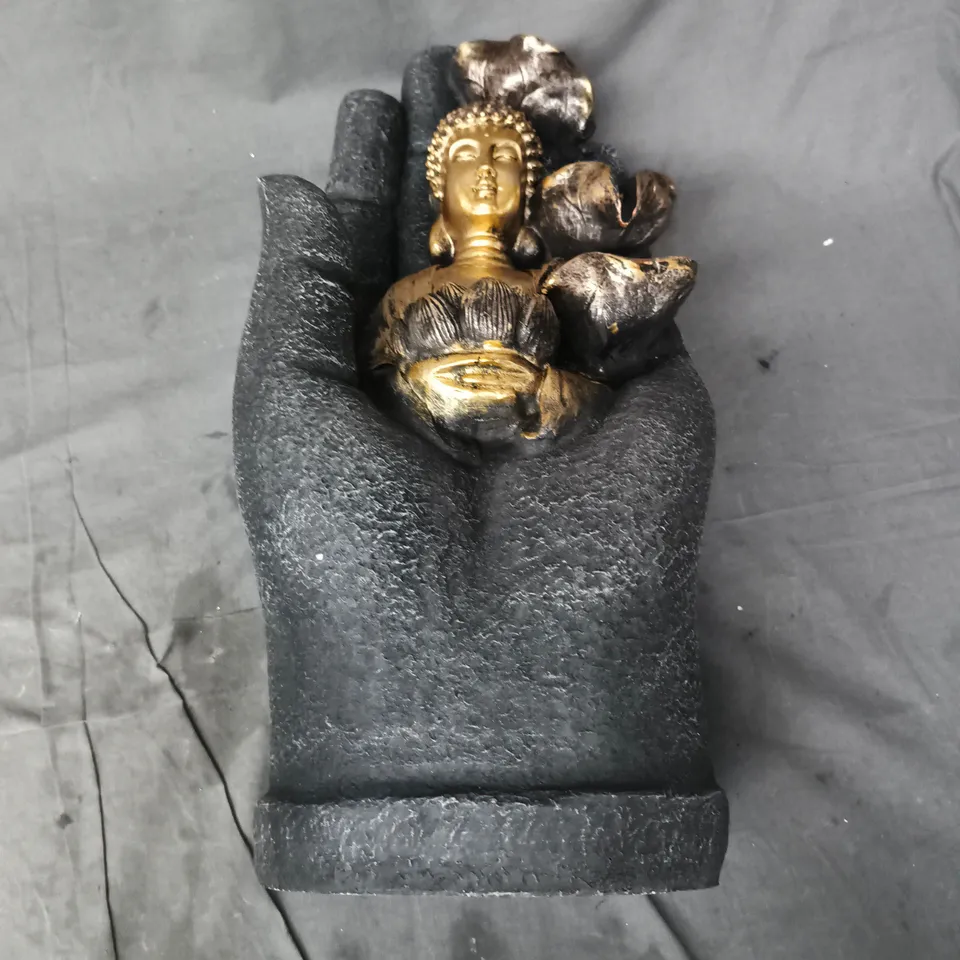 SOLAR BUDDHA WITH LOTUS FLOWER FOUNTAIN AND LED LIGHT - GREY 