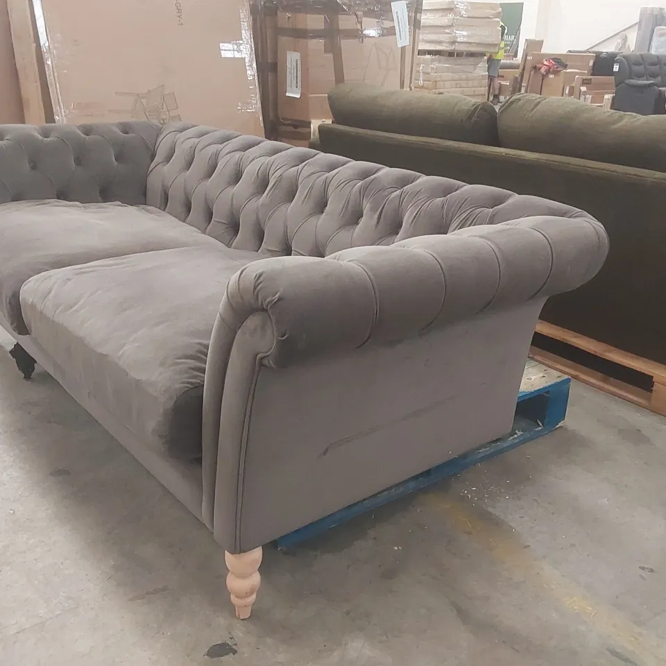 OLIVIA GREY VELVET 3 SEATER SOFA