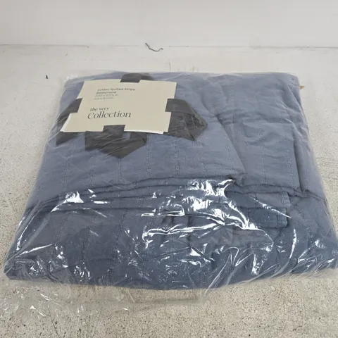 COTTON QUILTED STRIPE BEDSPREAD NAVY 200X220CM