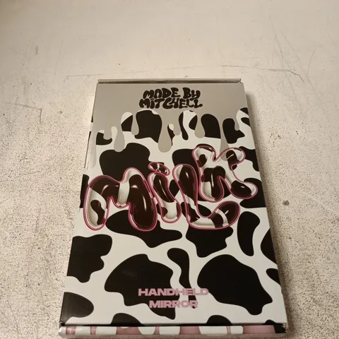 HANDHELD MIRROR WITH COW PRINT DESIGN (MADE BY MITCHELL)