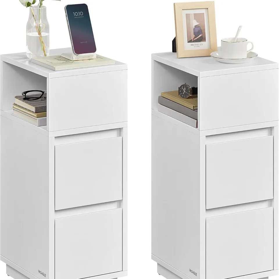BOXED VASAGLE KAILYN COLLECTION - SLIM BEDSIDE TABLES, SET OF 2 - CLOUD WHITE 