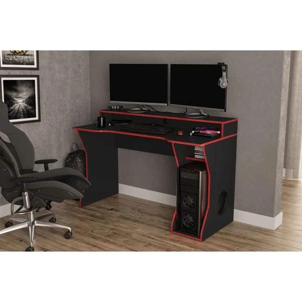 BOXED MASUM RECTANGLE COMPUTER DESK - BLACK & RED (1 BOX)