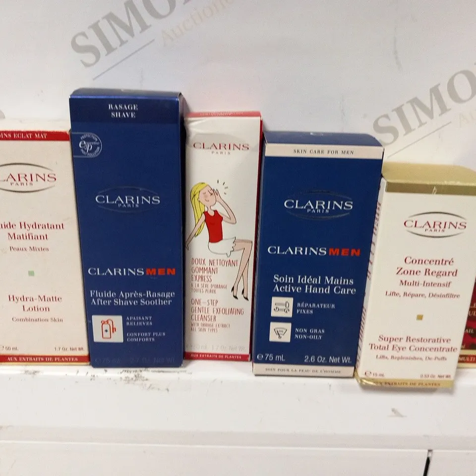 APPROXIMATELY 23 ASSORTED CLARINS PARIS COSMETIC PRODUCTS TO INCLUDE; 