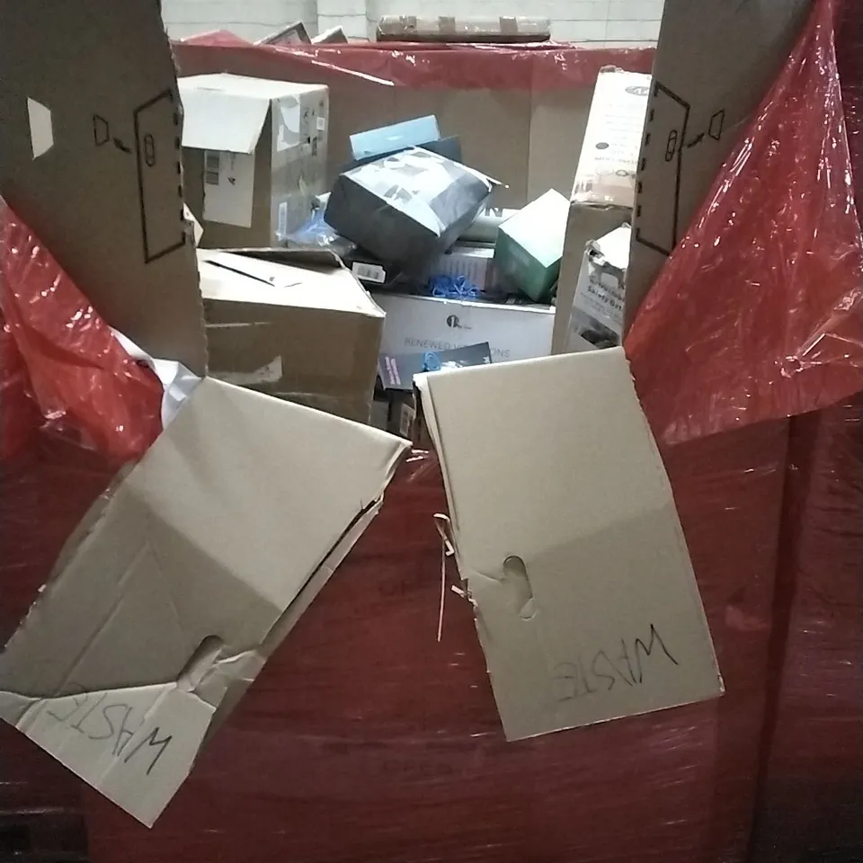 PALLET OF HOUSEHOLD ITEMS TO INCLUDE KEYBOARD, BRAKE HYDRAULIC HOSE,BABY ACTIVITY CENTER,COOKER HOOD AND OTHER ASSORTED ITEMS...