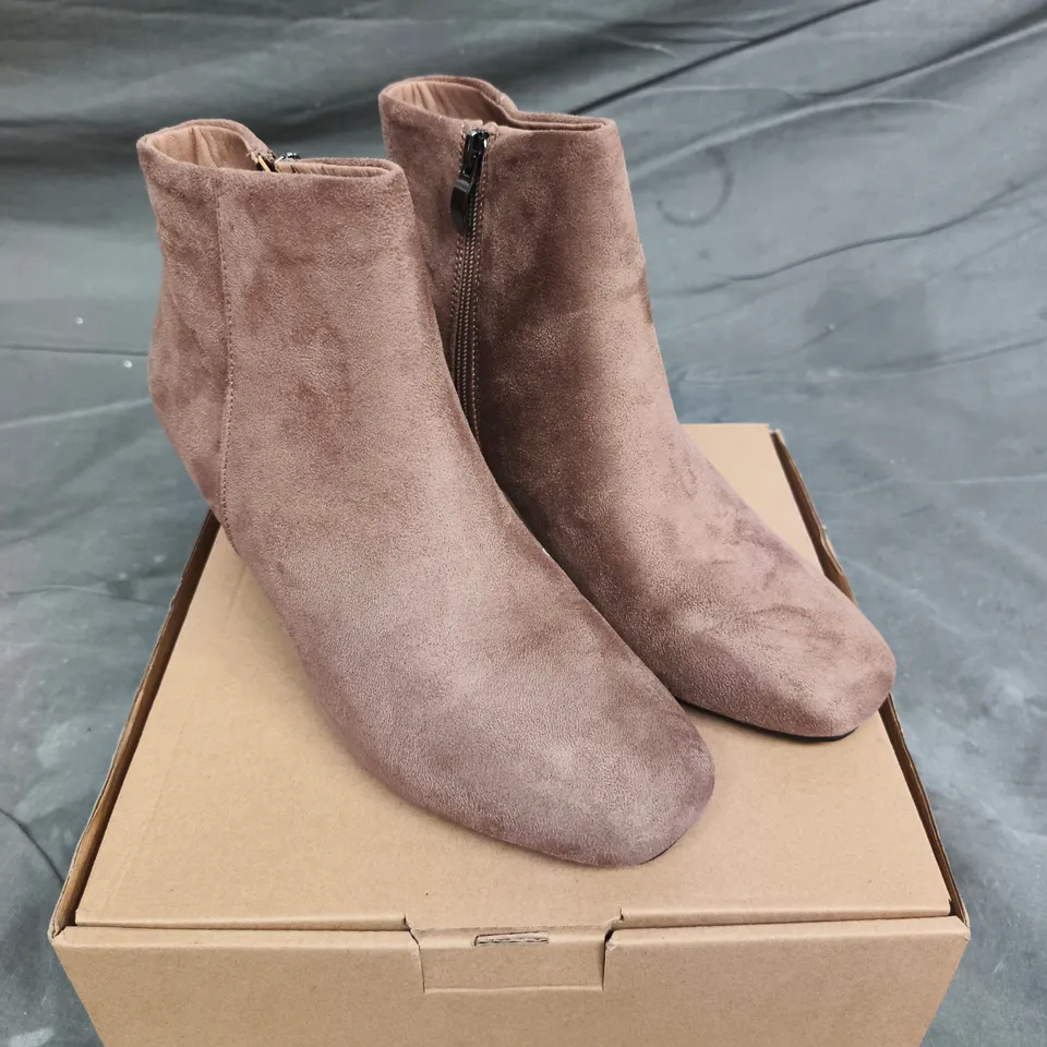 SPOT ON TAUPE MICROFIBER ANKLE BOOTS – UK 5