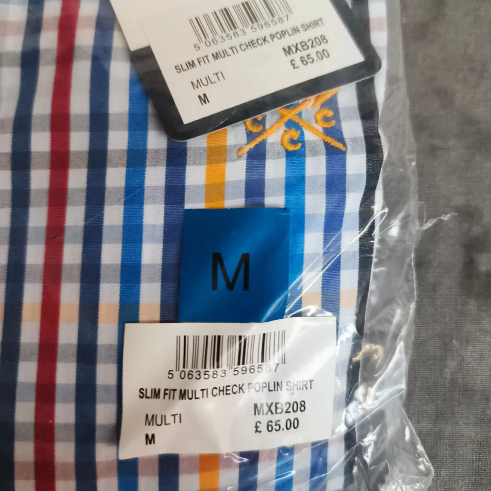 CREW CLOTHING COMPANY SLIM FIT MULTI-CHECK POPLIN SHIRT – UK MEDIUM (M)