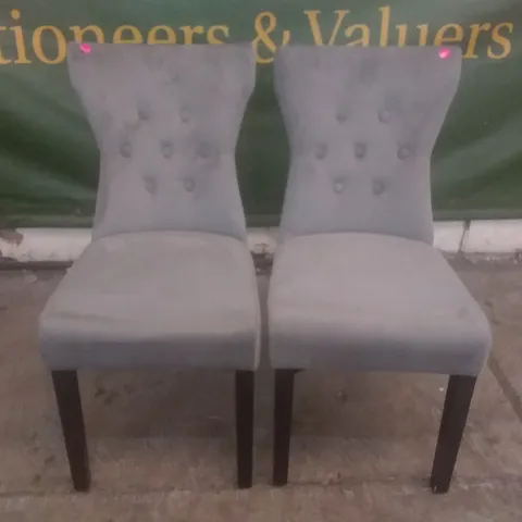 SET OF 2 NEW KENSINGTON GREY VELVET BUTTON BACK DINING CHAIR (BLACK LEG)