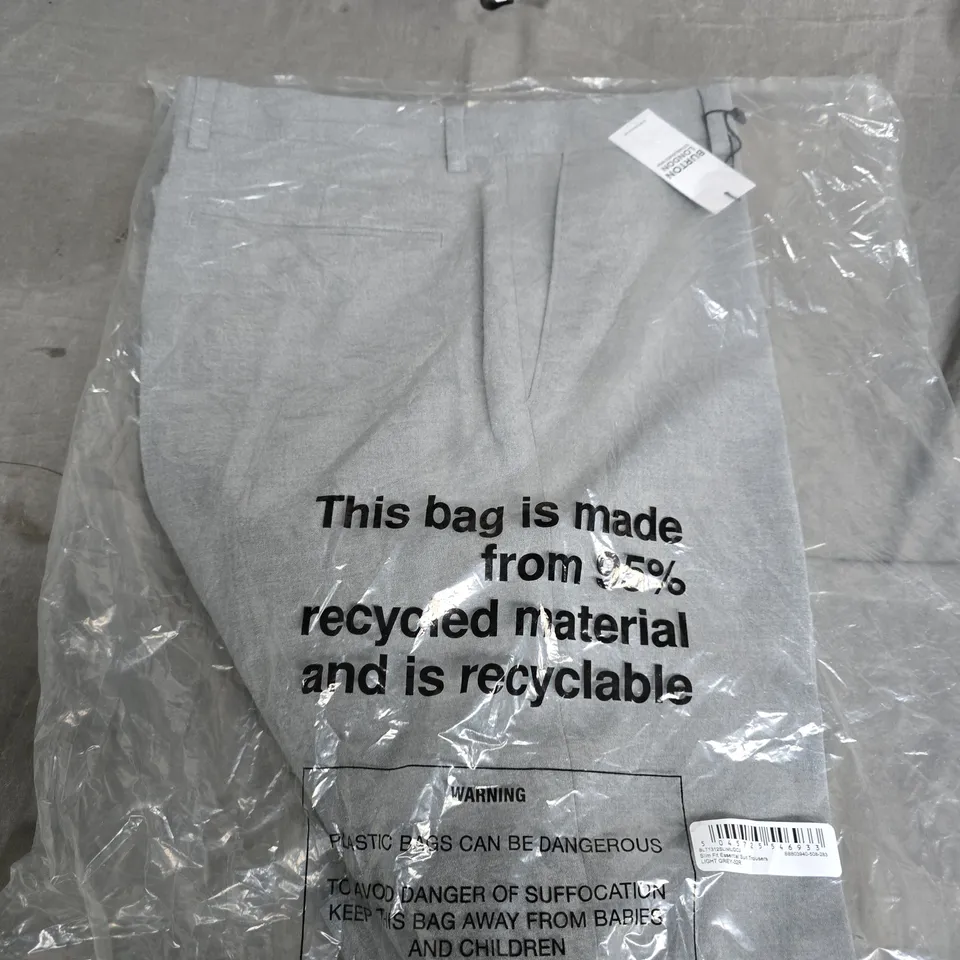 BURTON LONDON SLIM FIT ESSENTIAL SUIT TROUSERS – LIGHT GREY, UK 32R