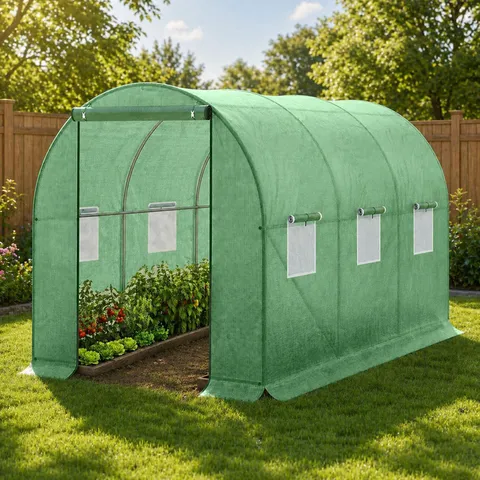 BOXED NEO GREENHOUSE PVC COVER GROW HOUSE GALVANISED STEEL FRAME FOUR SHELVES ROLL UP ZIPPER DOOR INDOOR OUTDOOR PLANTS (XL - 300 X 200 X 200 CM)
