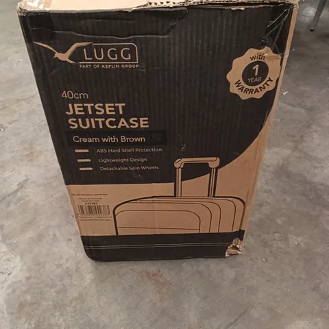 BOXED KEPLIN LUGG 40 INCH JETSET SUITCASE CREAM WITH BROWN COLOUR 