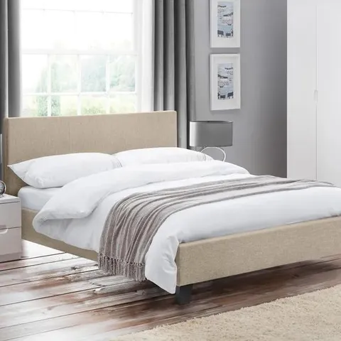 BOXED JULIAN BOWEN RIALTO 90cm BED - OATMEAL FABRIC (2 BOXES)