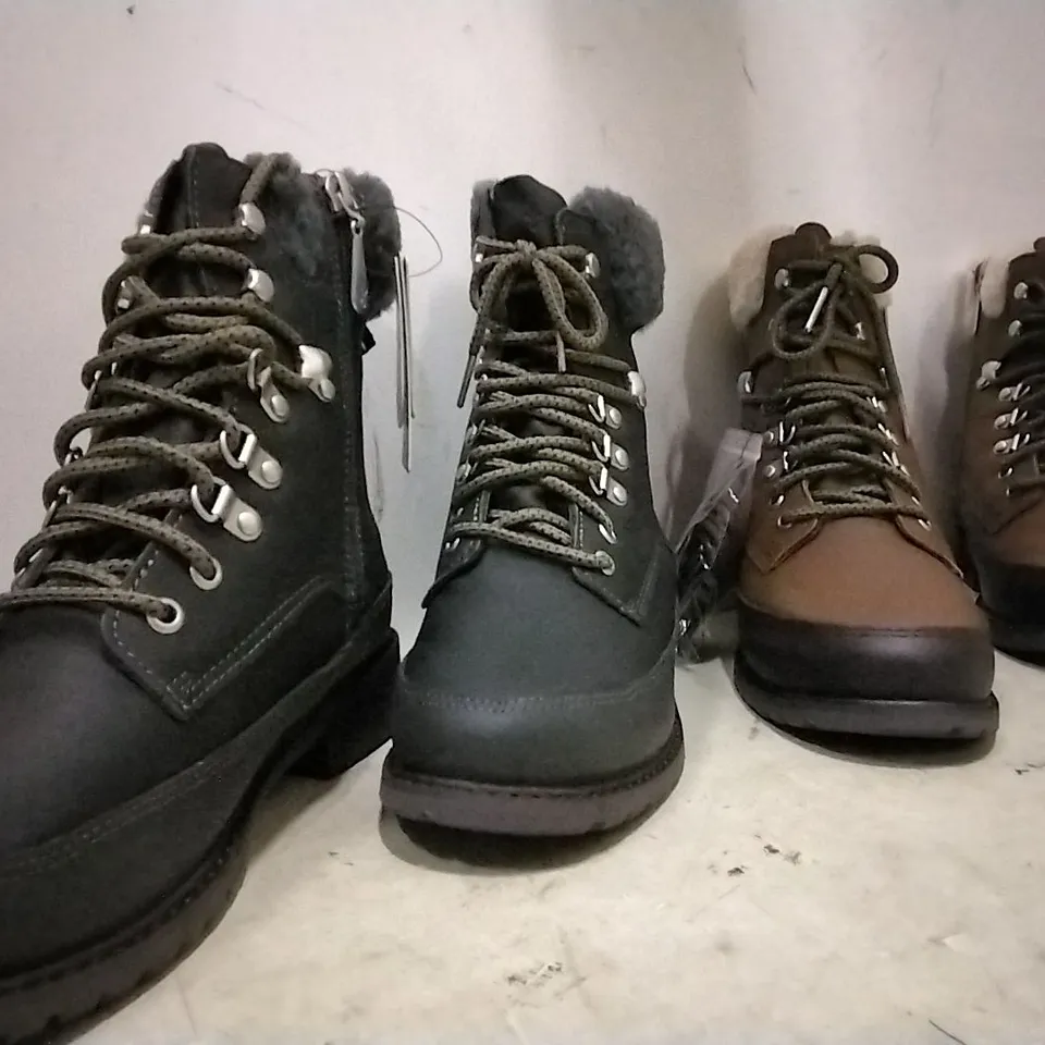 BOXED UNISEX EMU AUSTRALIA OKAB BOOTS , 1 PAIR OAK  SIZE 5 , 3 PAIRS GREY  SIZE 6