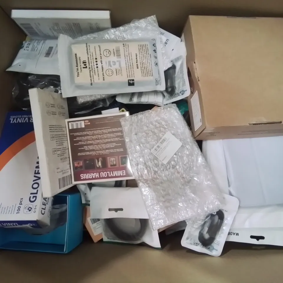 BOX CONTAINING LARGE AMOUNT OF MIXED BOXED ELECTRONIC ITEMS PHONE ACCESSORIES ETC.