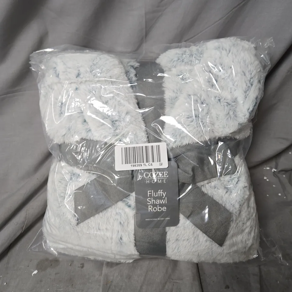 COZZEE HOME FLUFFY SHAWL ROBE – GREY