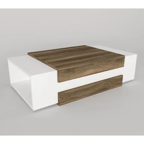 BOXED KERWAYNE BLOCK COFFEE TABLE  WHITE/WALNUT