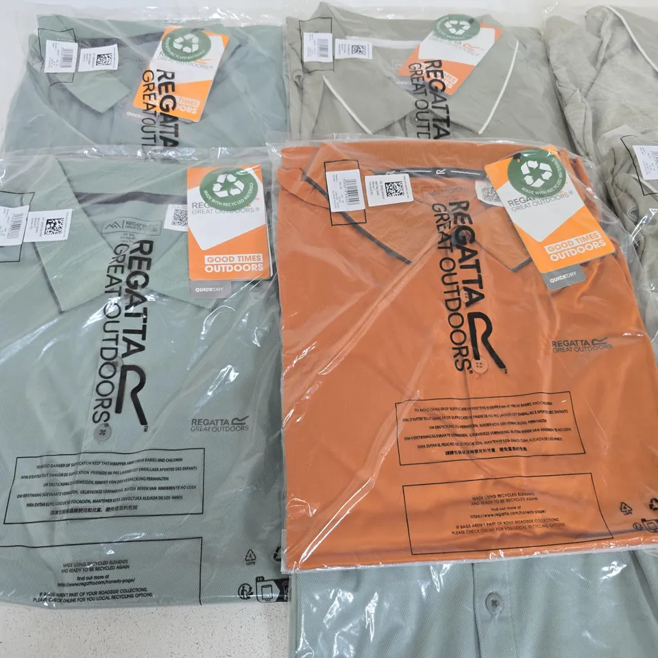 LOT OF 10 ASSORTED BRAND NEW REGATTA POLO SHIRTS IN VARIOUS STYLES, COLOURS AND SIZES