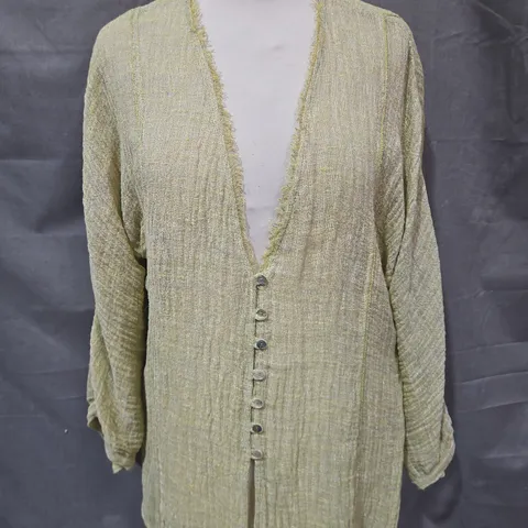 MASSIMO DUTTI MOSS GREEN BOUCLÉ CARDIGAN WITH BUTTON FRONT - SIZE UNSPECIFIED