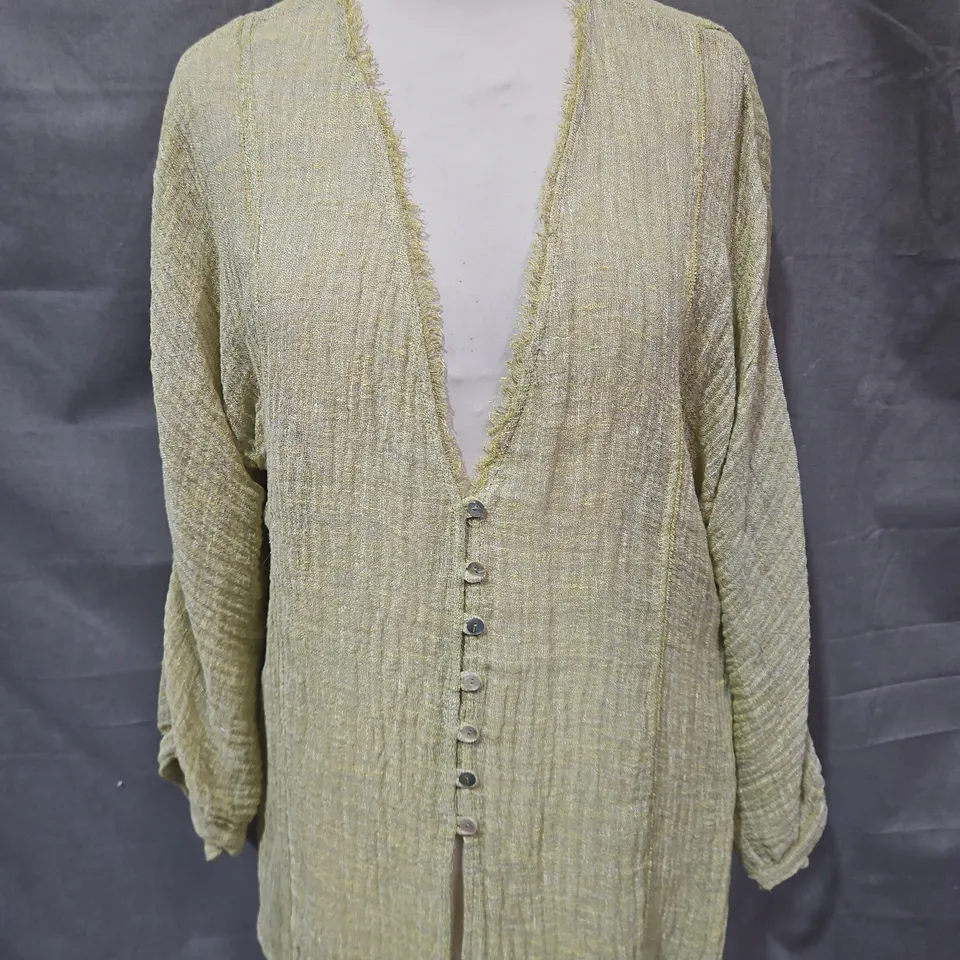MASSIMO DUTTI MOSS GREEN BOUCLÉ CARDIGAN WITH BUTTON FRONT - SIZE UNSPECIFIED 