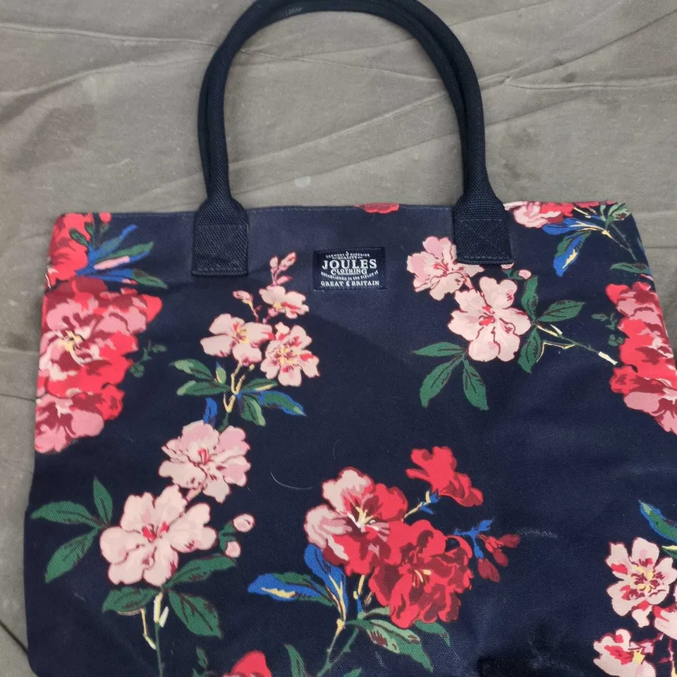 JOULES FLORAL TOTE BAG – NAVY WITH PINK & RED FLOWERS
