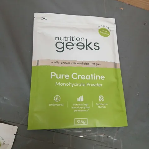 TWO POUCHES OF NUTRITION GEEKS PURE CREATINE MONOHYDRATE POWDER 315G