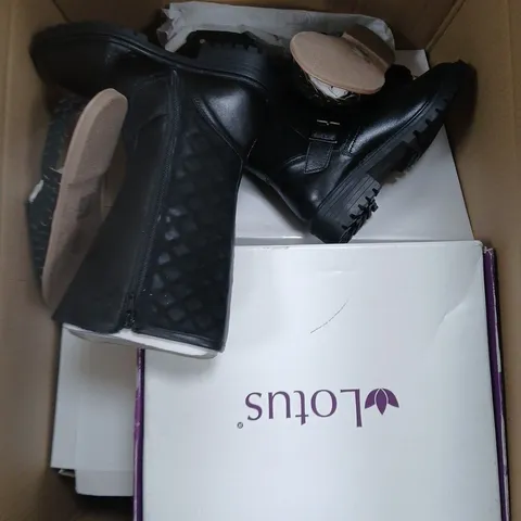 LARGE BOX OF ASSORTED SHOES IN VARIOUS SIZES , COLOURS AND STYLES 