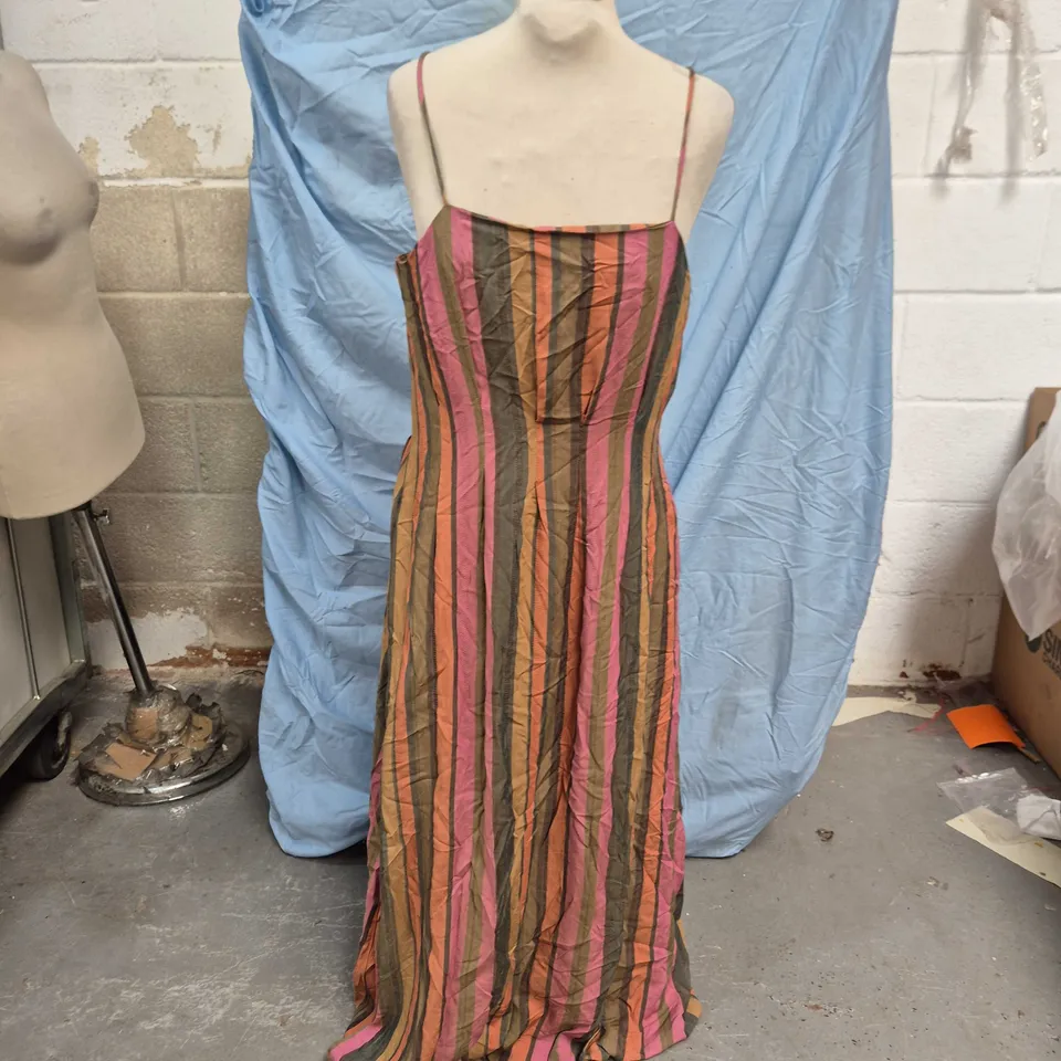 TU STRIPED MAXI DRESS – PINK, ORANGE & OLIVE, UK SIZE 10 