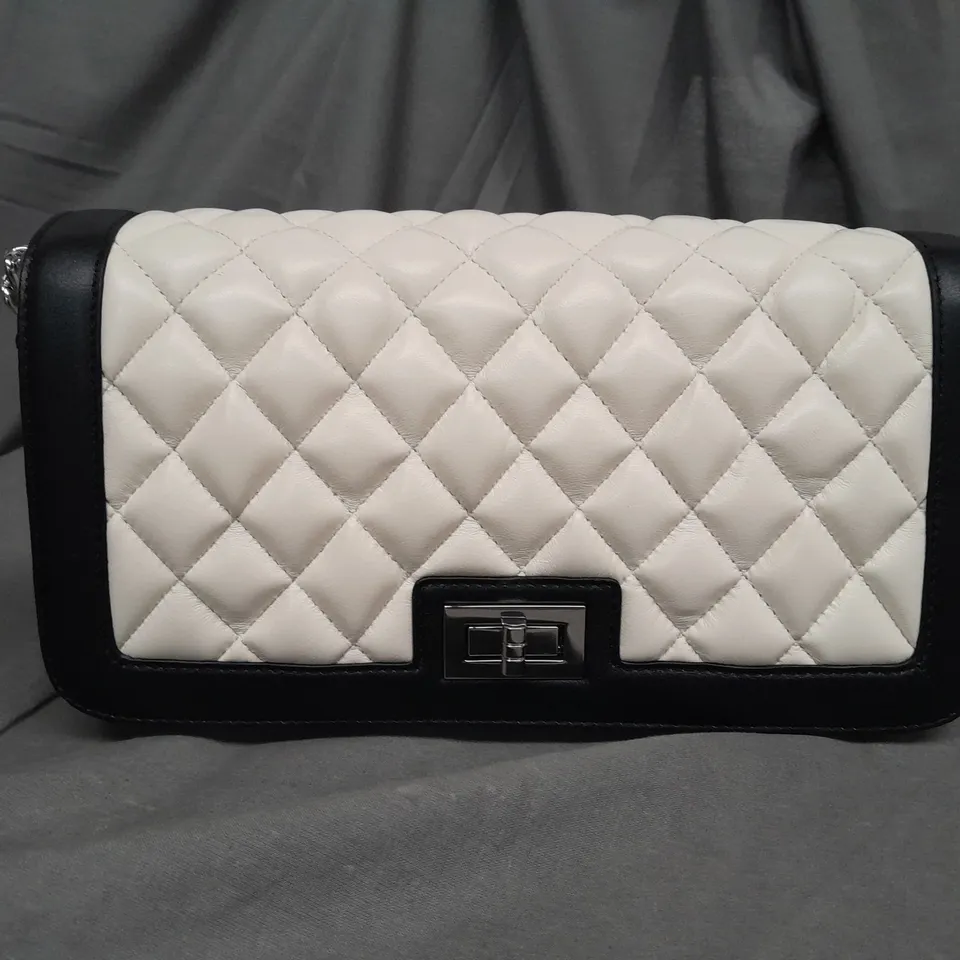 BRENDA EDWARDS CREAM & BLACK PADDED CROSS BODY BAG