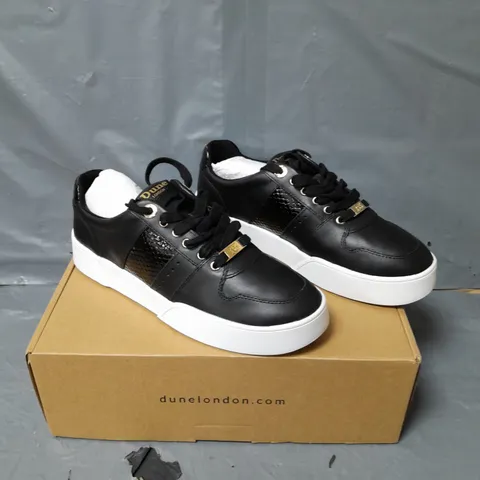 DUNE LONDON ELYSIUM LEATHER TRAINERS - BLACK - SIZE 5
