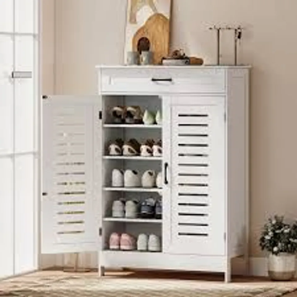 BOXED HOMCOM MODERN WOODEN SHOE STORAGE CABINET - WHITE 