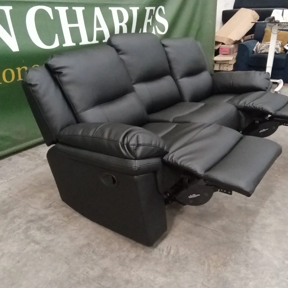 ALBION LUXURY FAUX LEATHER 3 SEATER HIGH BACK MANUAL RECLINER SOFA - BLACK RRP £619