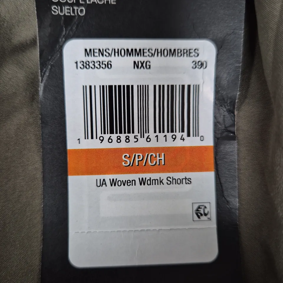 UNDER ARMOUR MENS WOVEN SHORTS – KHAKI, LOOSE FIT, SIZE S (S/P/CH)