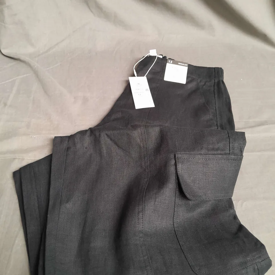 M&S WIDE BLACK LINEN PANTS - SIZE 12