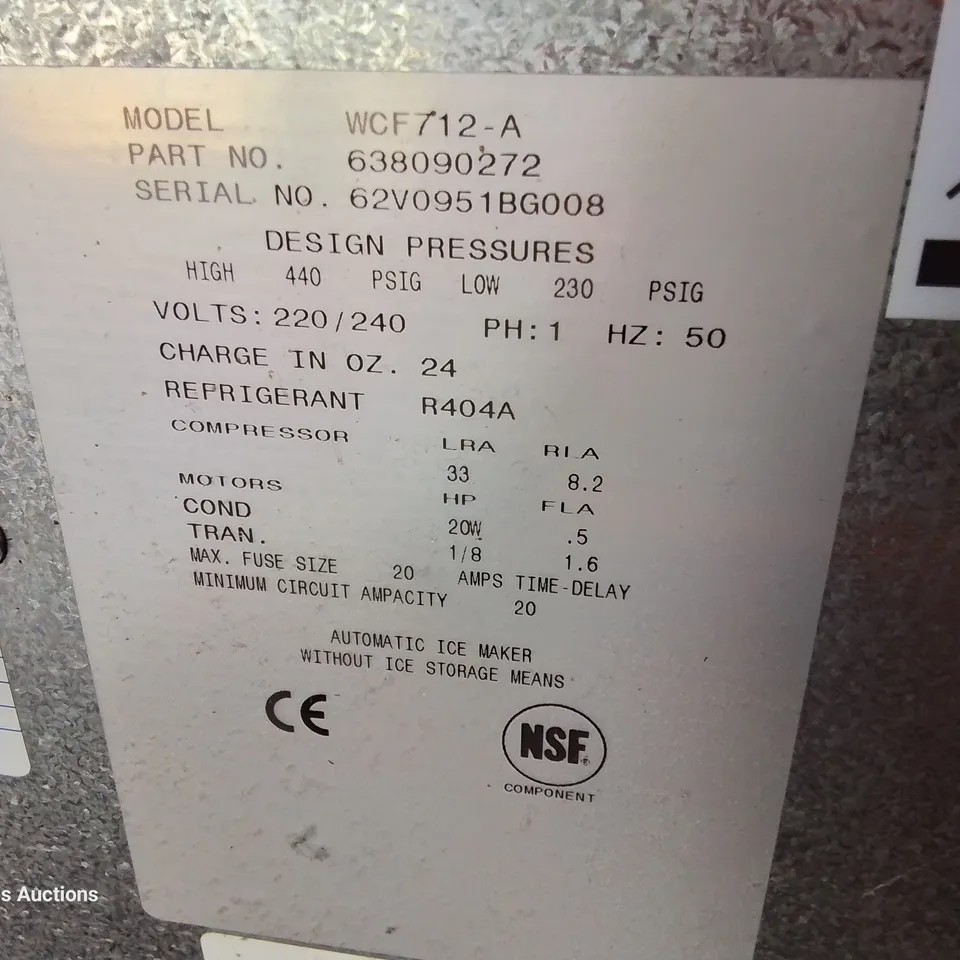 CORNELIUS COMMERCIAL ICE MAKER Model WCF712-A