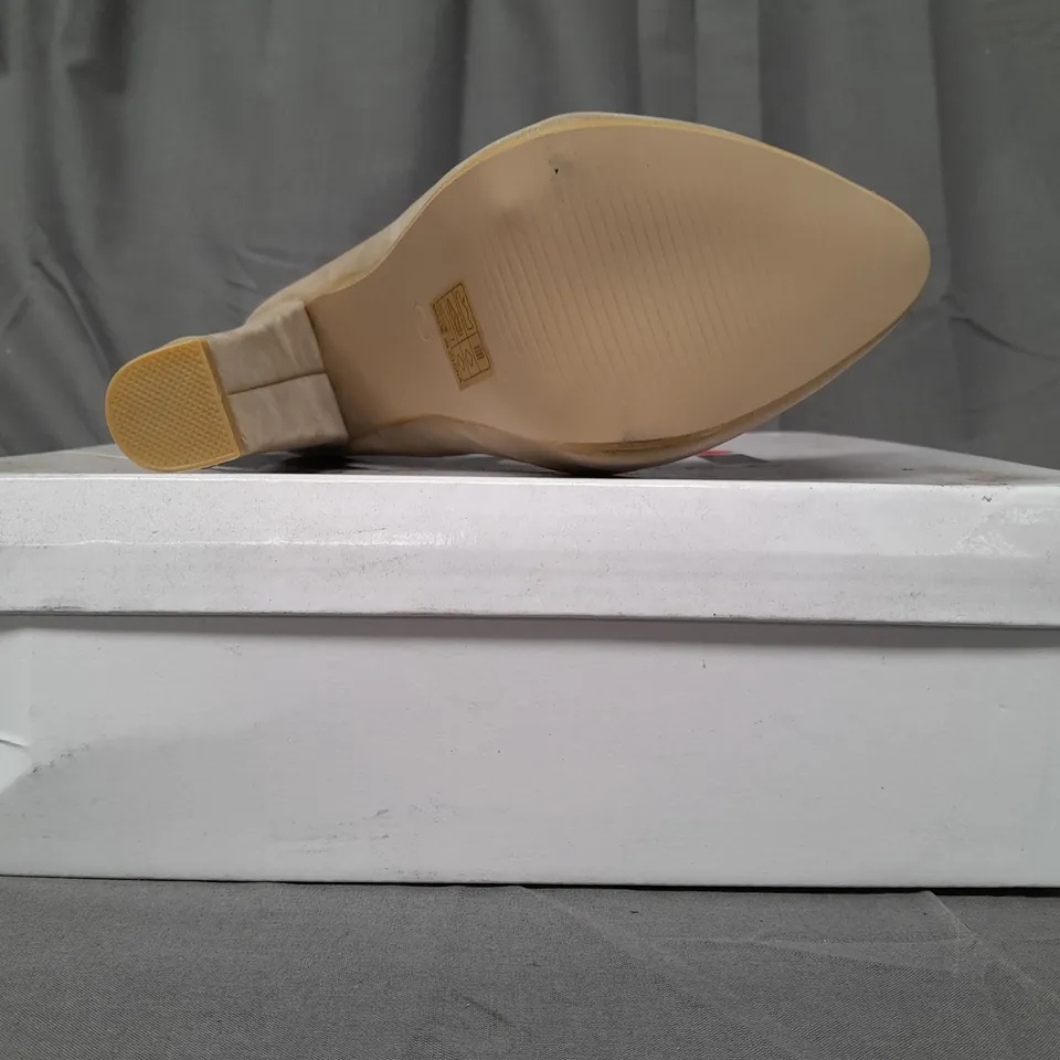 BOXED PAIR OF KOI COUTURE PLATFORM HIGH HEEL SHOES IN BEIGE SIZE 4