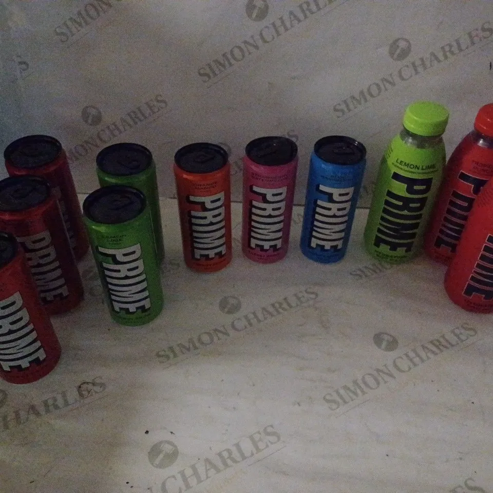 GROUP OF 11 PRIME BOTTLED AND CANNED DRINKS IN ASSORTED FLAVOURS